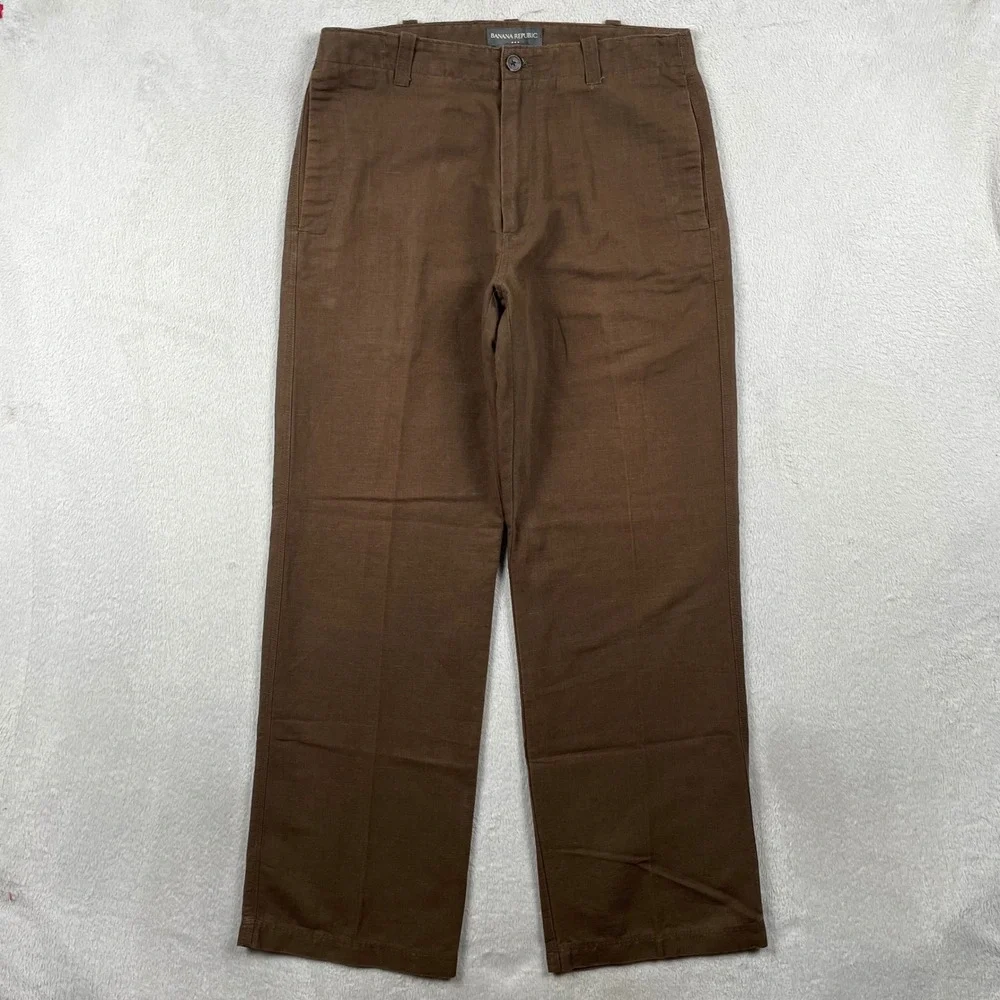Vintage Banana Republic Pants Mens 31x30 Relaxed Straight Brown Linen Blend